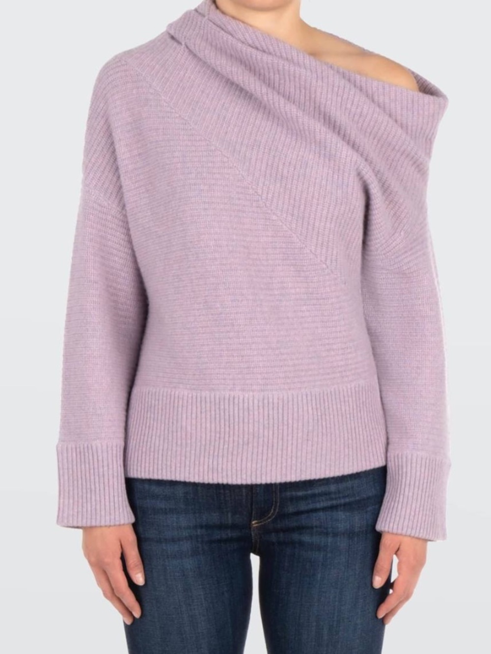 NAADAM Asymmetrical Draped Off-Shoulder Sweater Wool Cashmere Heathered Purple S